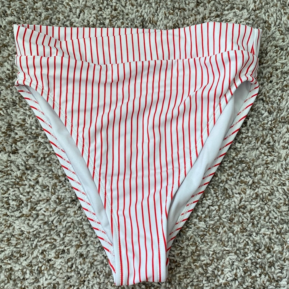 White and red striped high waisted, bathing suit bottoms NEVER WORN